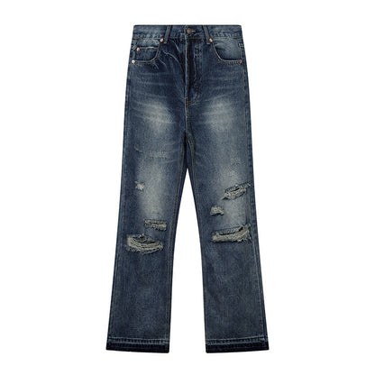 Washing Hole Denim Straight-leg Pants Men