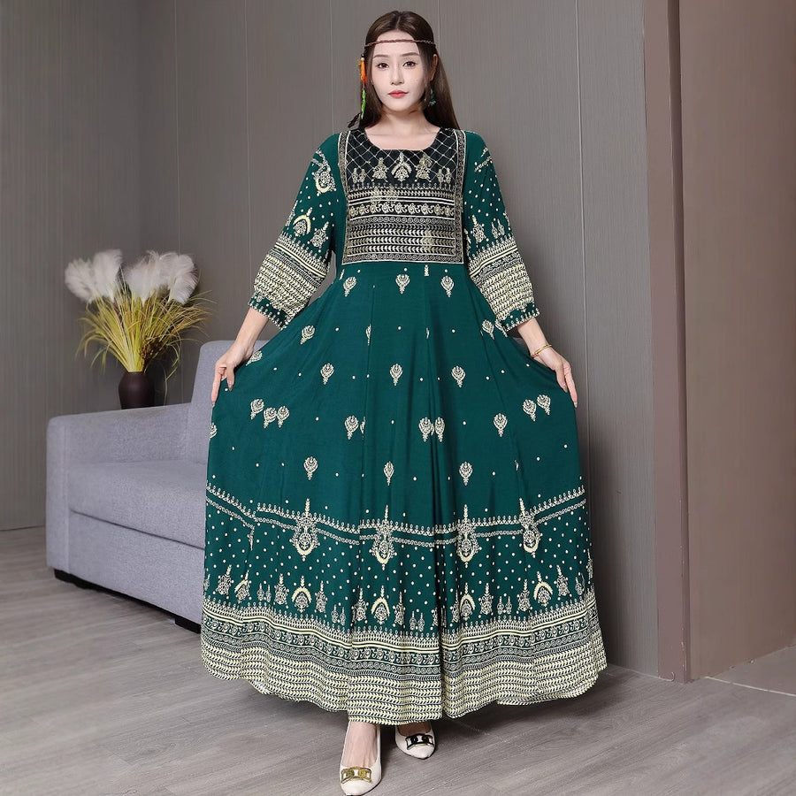 Bohemian Style Dress Ethnic Style Embroidered Large Swing Skirt