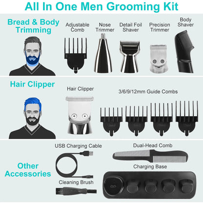 All-In-One Men’s Beard Trimmer – 5-in-1 Waterproof Cordless Grooming Kit with Hair Clipper & Nose Trimmer