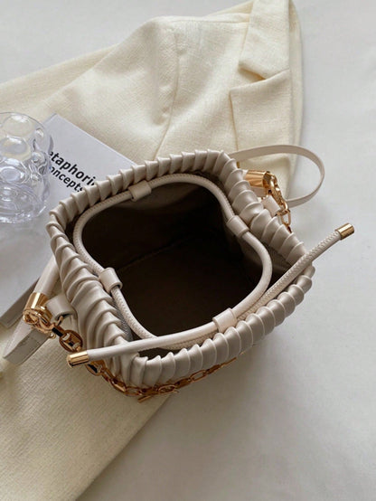 Trendy Pleated Handbag – Women’s Fashion Chain Bucket Shoulder Bag