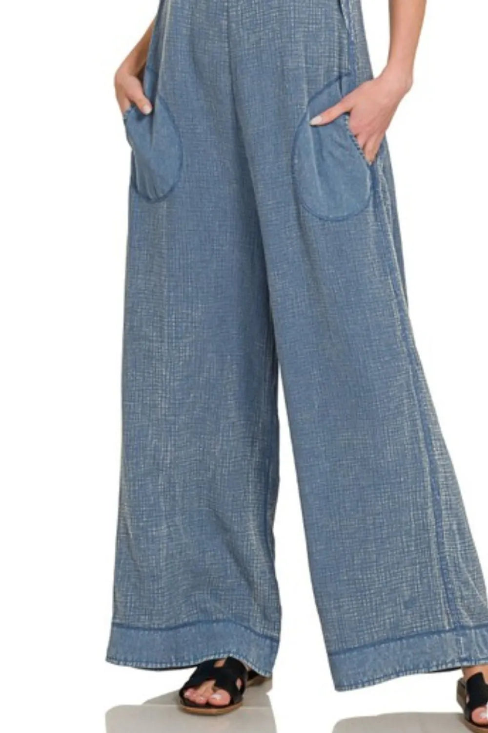 Zenana Double Gauze Washed Wide Leg Overalls