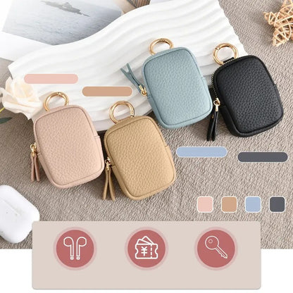 Women’s Leather Coin Purse – Mini Zipper Change Pouch Keychain Wallet
