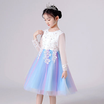 Mesh Sleeves Gradient Skirt