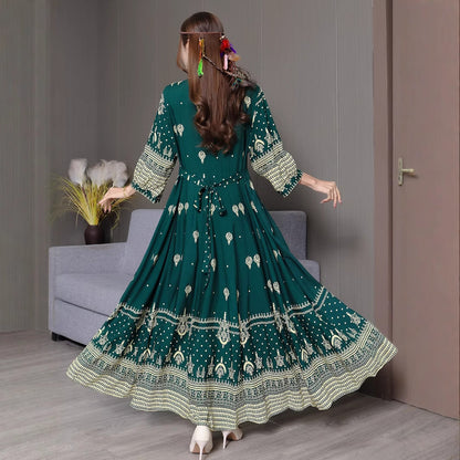 Bohemian Style Dress Ethnic Style Embroidered Large Swing Skirt