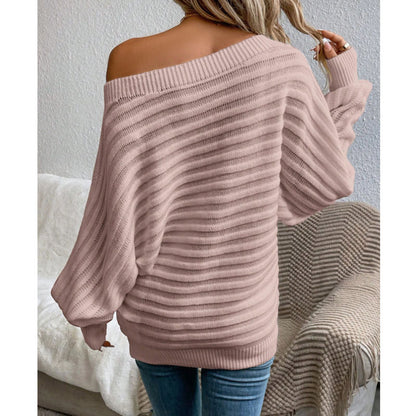 Women's Off Shoulder Sweater Batwing Sleeve Pullover Top Fall Casual Loose Knit Long Sleeve