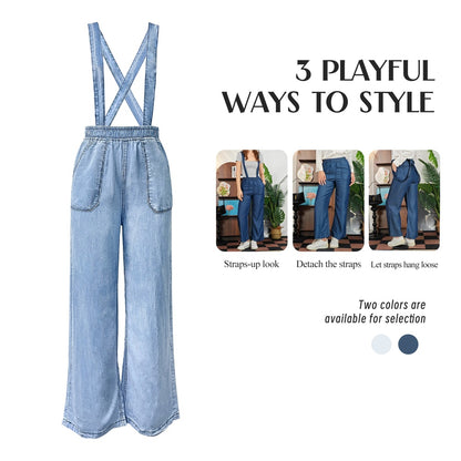 Women's High-Waist Jeans, Convertible Wide-Leg Full-Length Jeans With 3-in-1 Adjustable Hem, Tencel Lyocell For Summer.