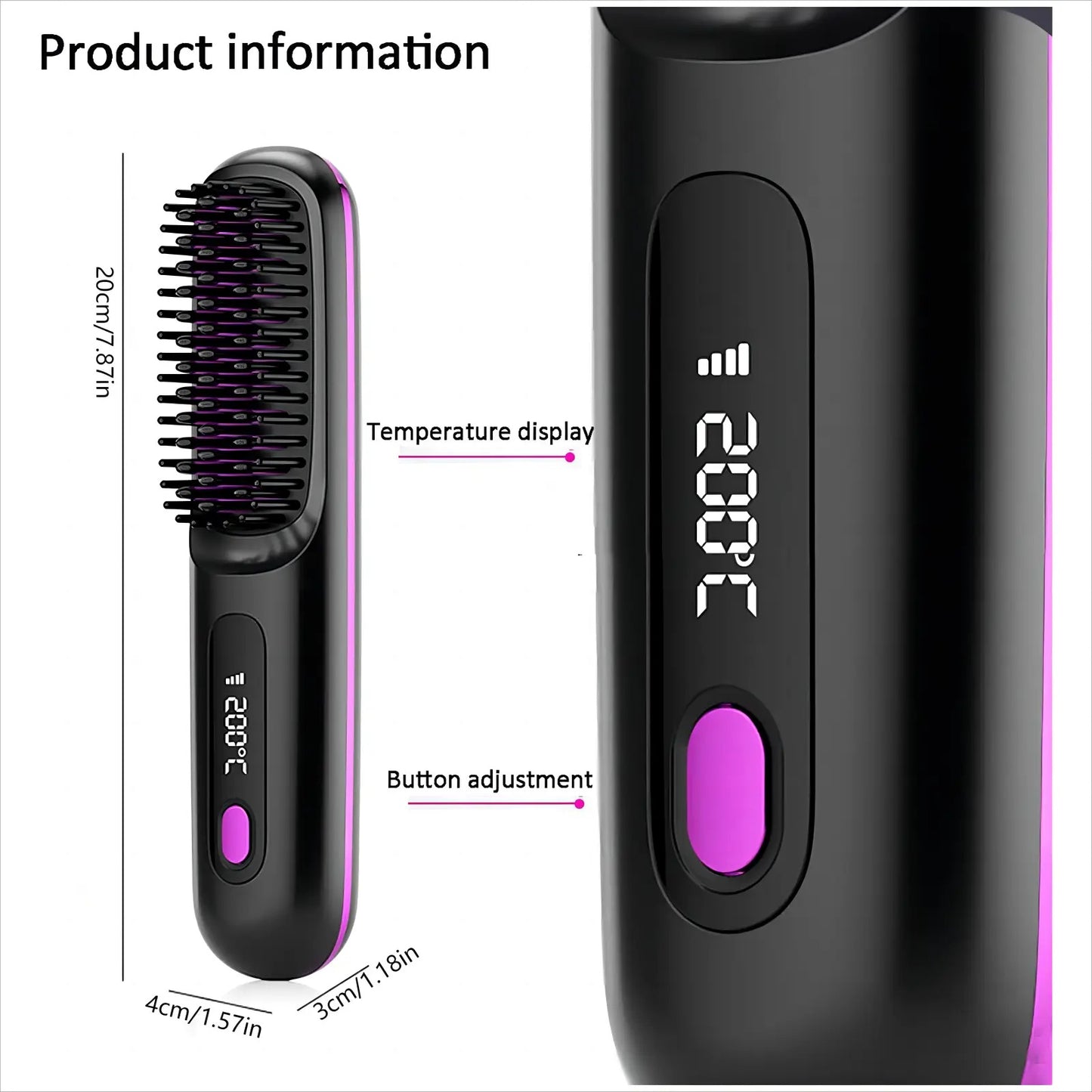 Portable Cordless Hair Straightening Brush With LED Display