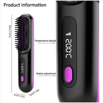 Portable Cordless Hair Straightening Brush With LED Display