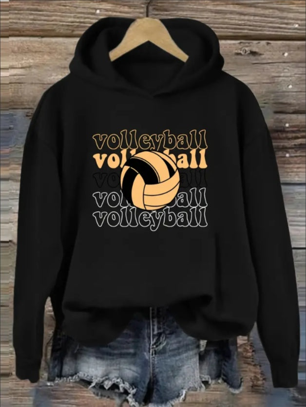 Women's Casual Hoodie With Volleyball Lettering And Graphic Print