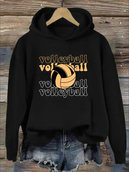 Women's Casual Hoodie With Volleyball Lettering And Graphic Print