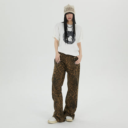 Women’s Leopard Print Wide Leg Jeans