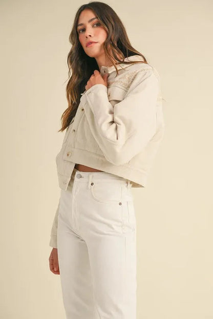 MABLE Embroidered Quilted Cropped Jacket