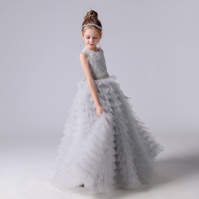 Piano Performance Suit Host Show Puffy Dress