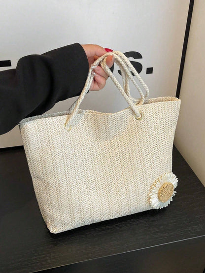 Women’s Large Capacity Shoulder Bag – New Style Korean Woven Tote Handbag