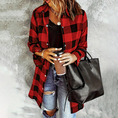 Women's Long Sleeve Plaid Print Button Front Casual Shirt