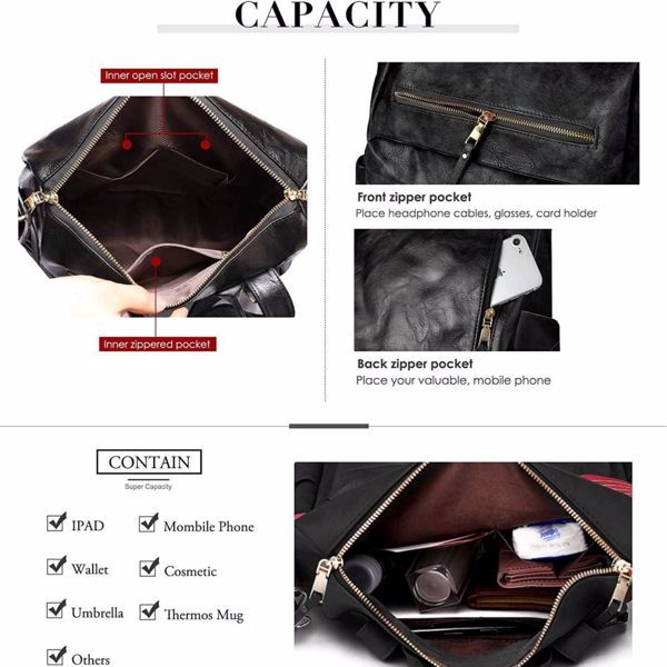 PU Leather Backpack – Stylish Large Capacity Casual Travel Bag