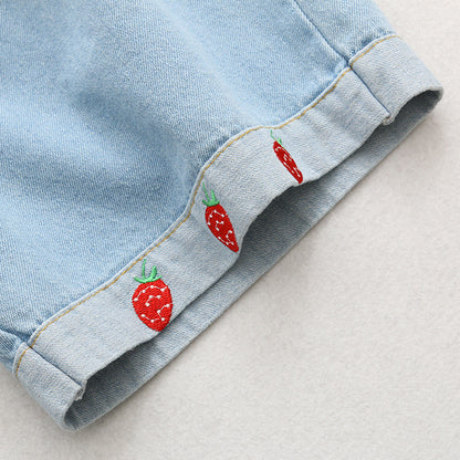 Strawberry loose wide-leg short jeans for women