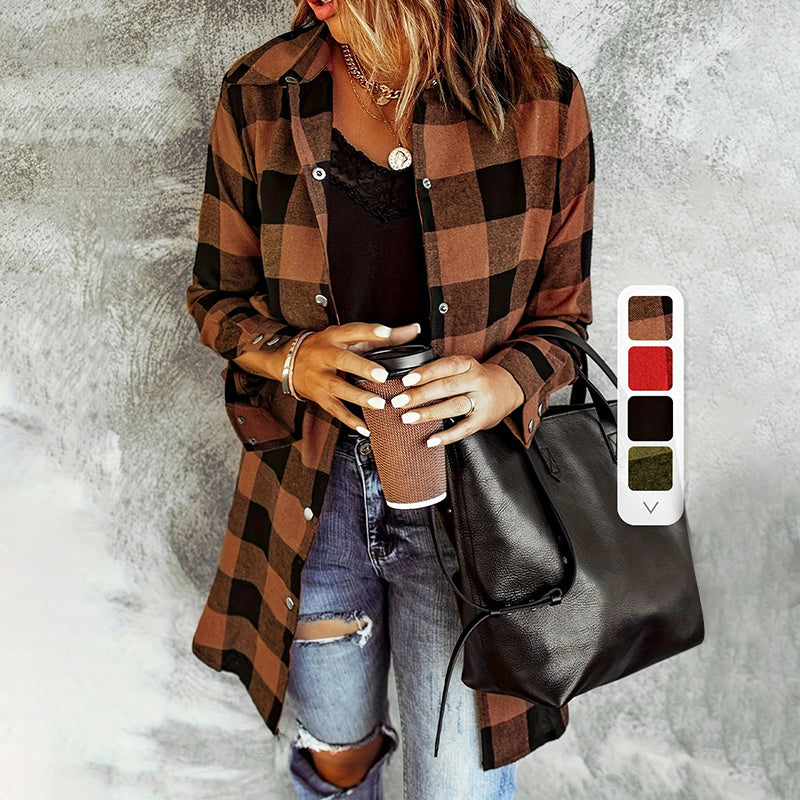 Women's Long Sleeve Plaid Print Button Front Casual Shirt