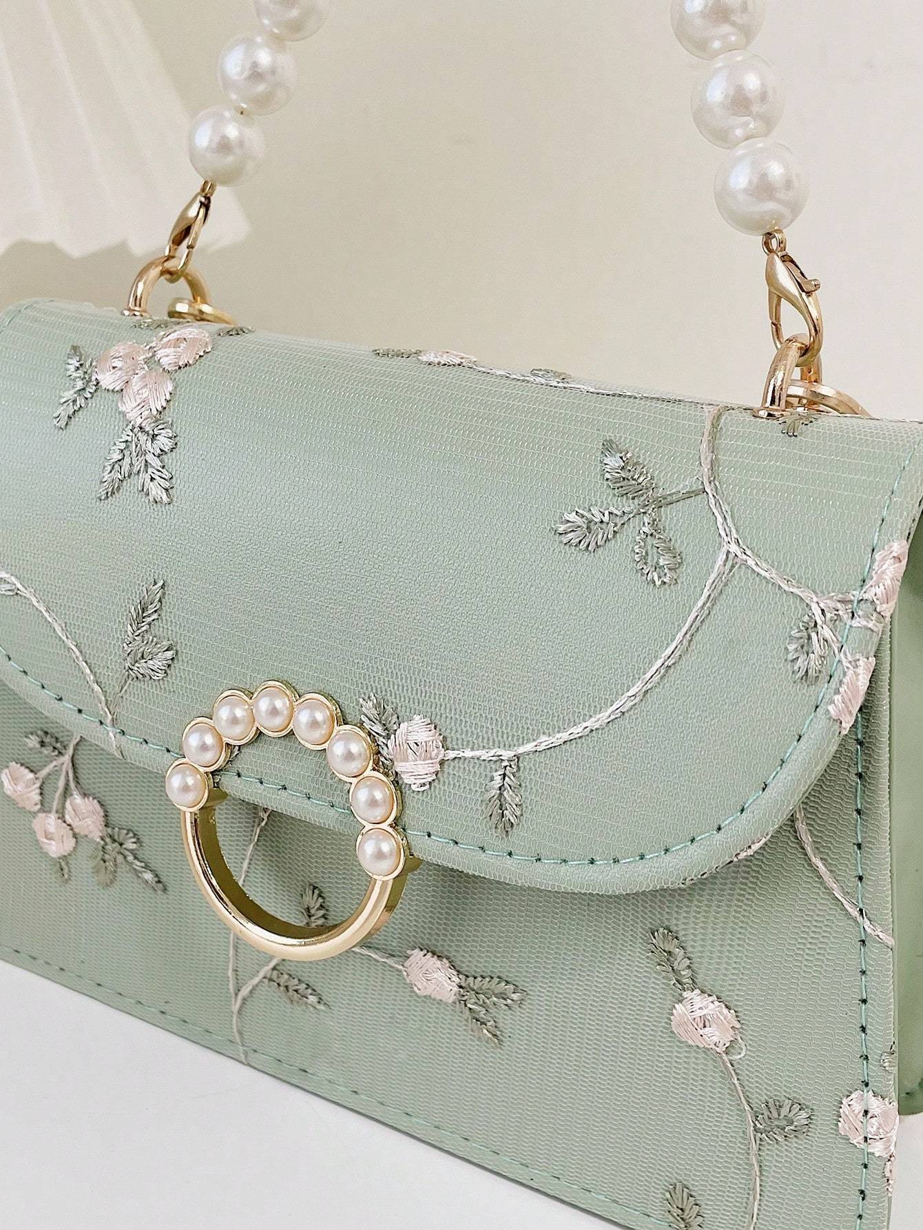 Fashionable Small Square Bag – Pearl Handle Shoulder & Crossbody