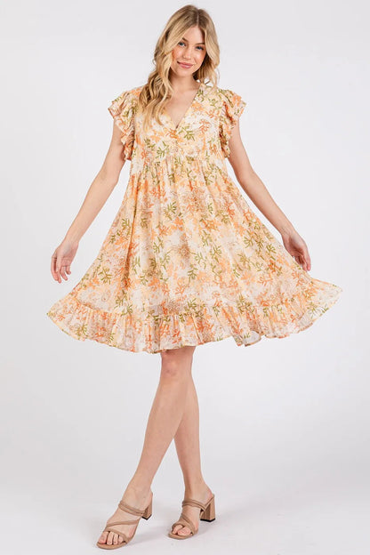 Mittoshop Floral Chiffon Ruffle Short Sleeve Mini Dress