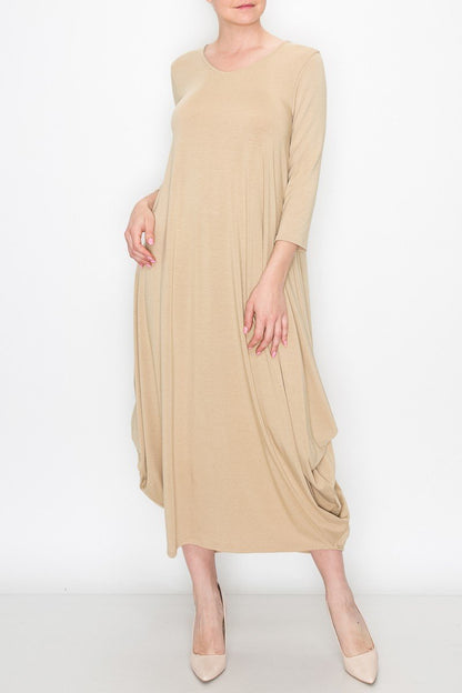 Mirella Beige Balloon-Hem Dress