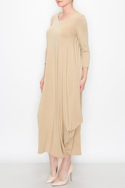 Mirella Beige Balloon-Hem Dress