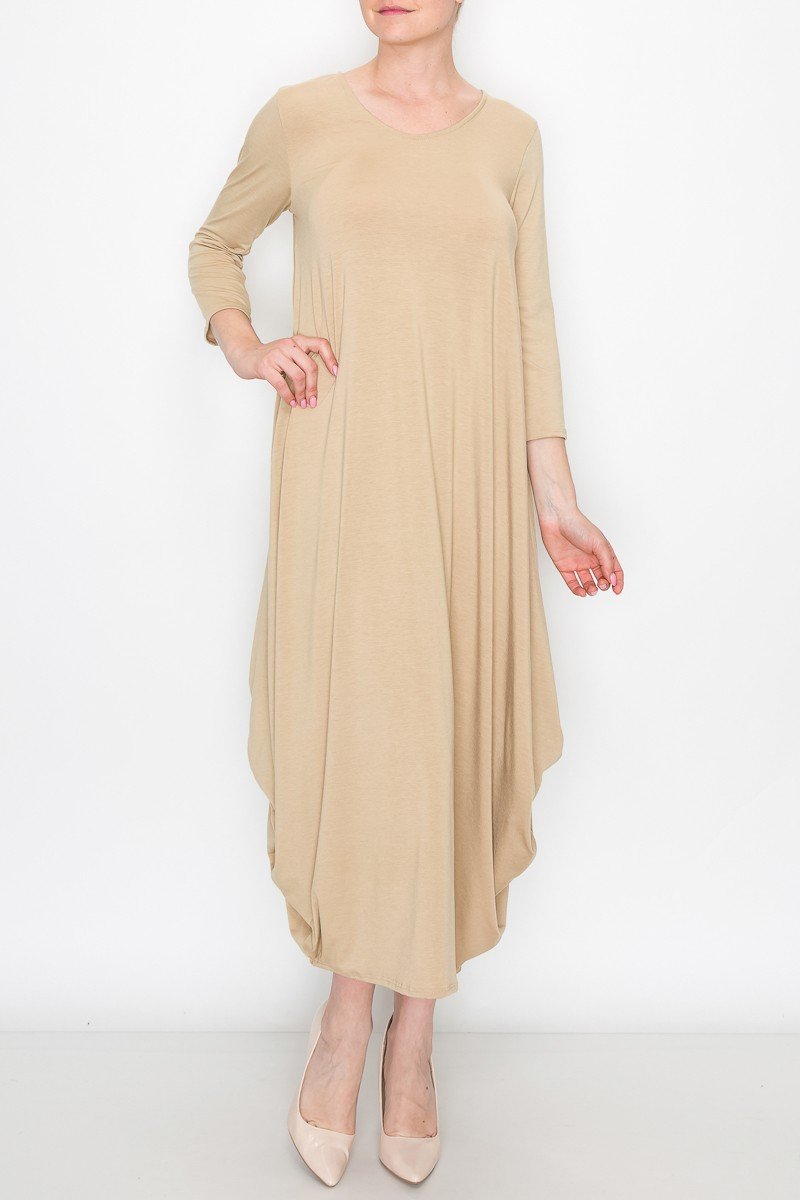 Mirella Beige Balloon-Hem Dress
