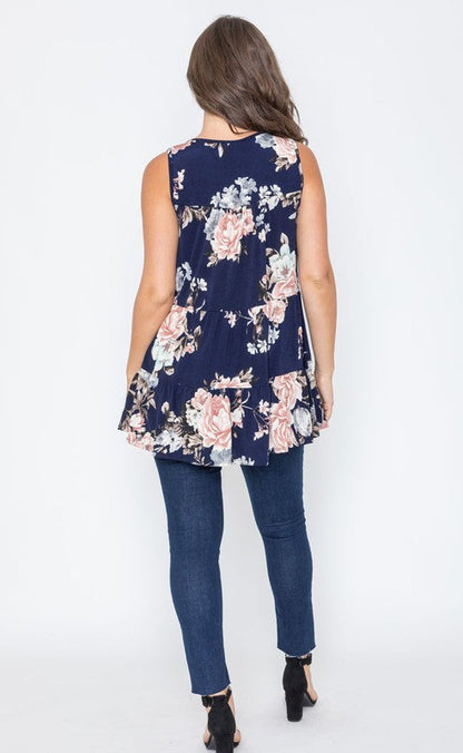 Sleeveless Floral Tiered Tunic