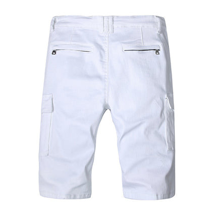 Men's white slim denim shorts