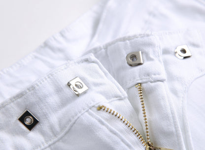 Men's white slim denim shorts