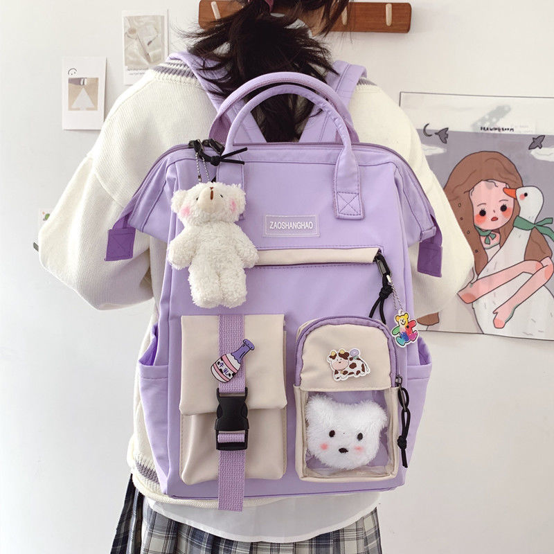 Preppy Purple Women’s Backpack – Waterproof Candy Color School Bag