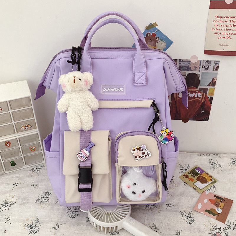 Preppy Purple Women’s Backpack – Waterproof Candy Color School Bag
