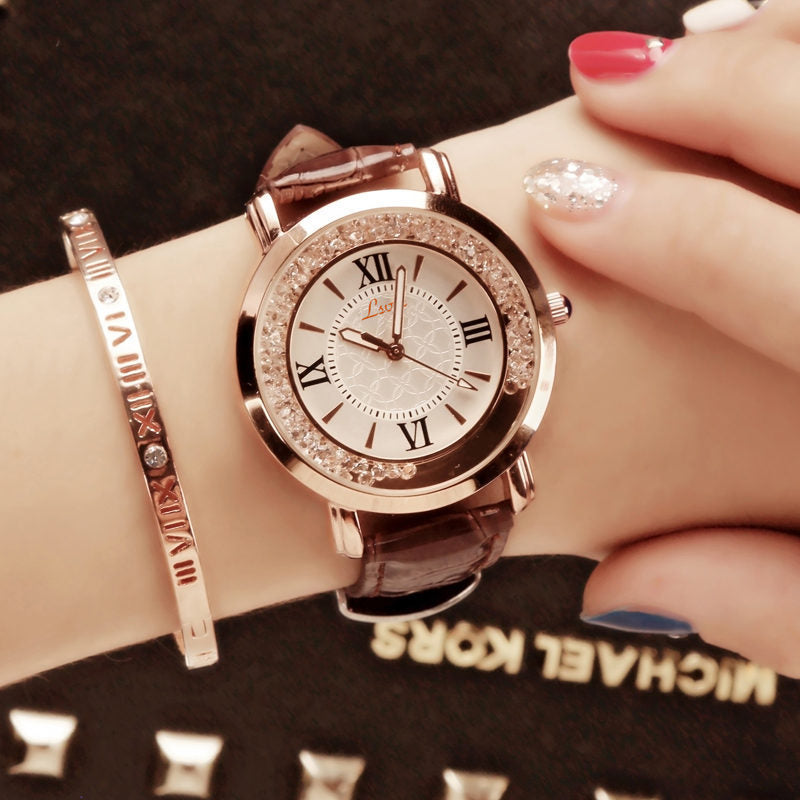Women’s Fashion Belt Watch – Flowing Water Crystal Design