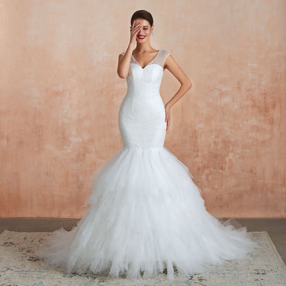 Fishtail Skirt Wedding Dress Big Tail Bride Female Lead Yarn Mermaid Waist Backless V-Neck