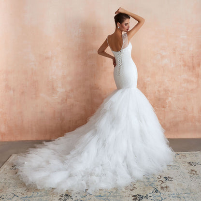 Fishtail Skirt Wedding Dress Big Tail Bride Female Lead Yarn Mermaid Waist Backless V-Neck