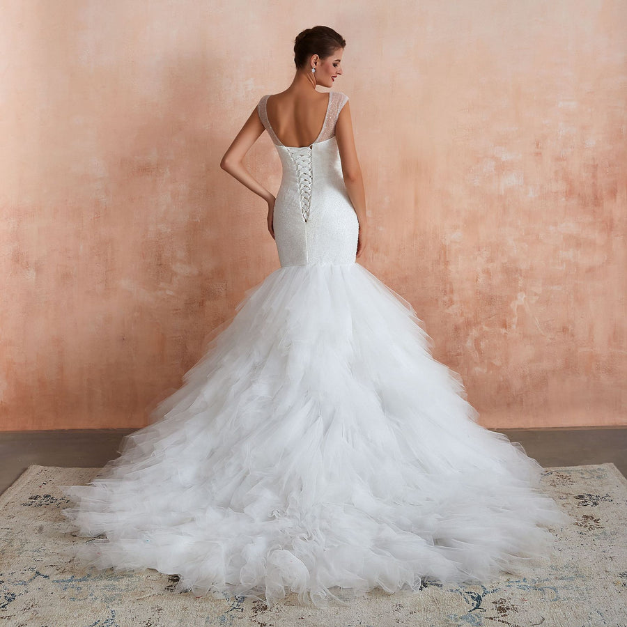 Fishtail Skirt Wedding Dress Big Tail Bride Female Lead Yarn Mermaid Waist Backless V-Neck