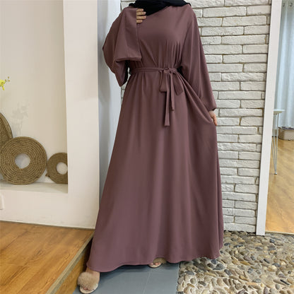 Muslim Women's Long Skirt Abaya Dubai Middle East Jalabiya Pure Color Robe