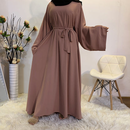 Muslim Women's Long Skirt Abaya Dubai Middle East Jalabiya Pure Color Robe