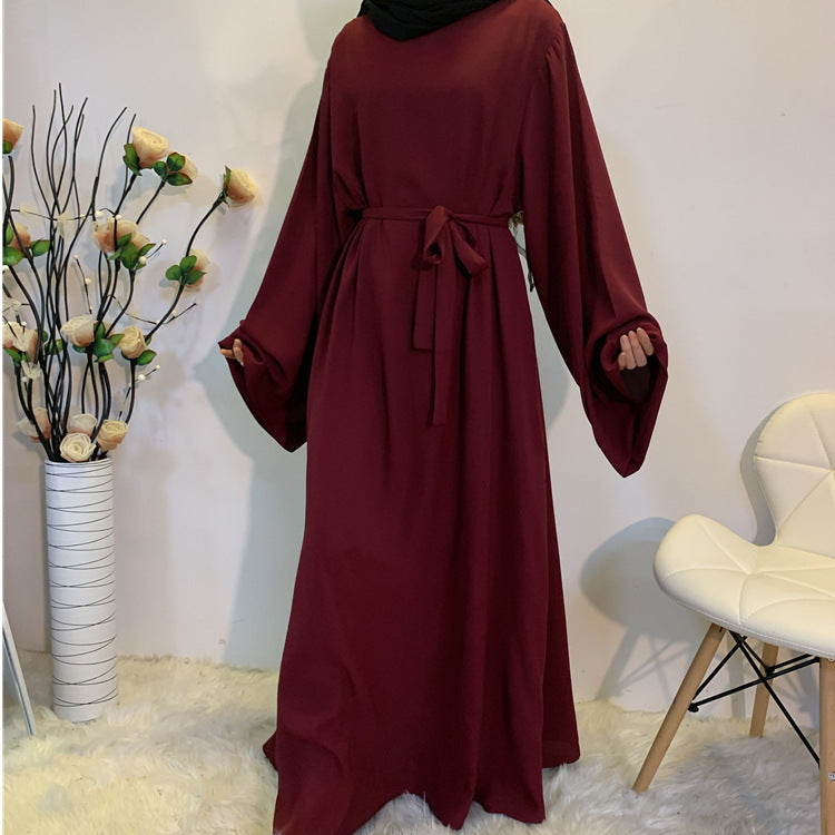 Muslim Women's Long Skirt Abaya Dubai Middle East Jalabiya Pure Color Robe