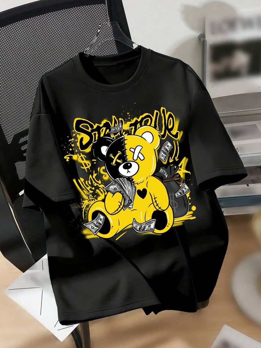 Splicing Bear And Letter Printed Casual T-shirt