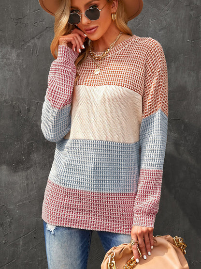 Women's Temperament Fashion Collision Knitting Long-sleeved Pullover Sweater