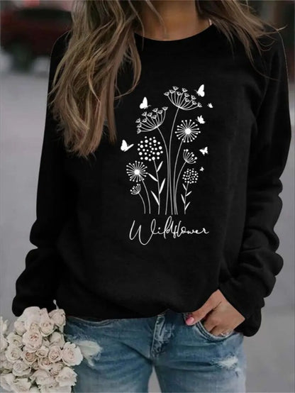 Women's Print Long-sleeved Hoodless Sweatshirt