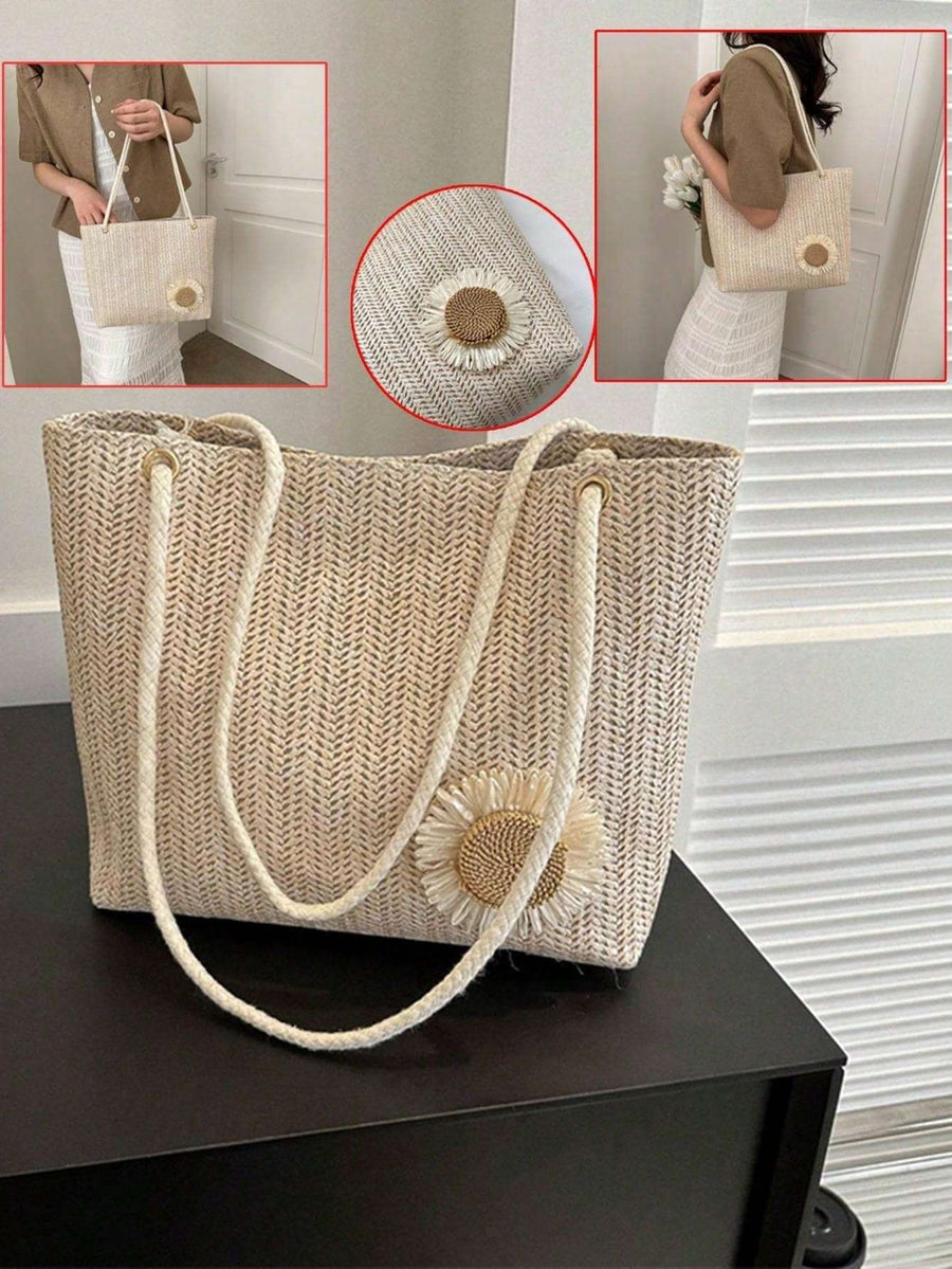 Women’s Large Capacity Shoulder Bag – New Style Korean Woven Tote Handbag