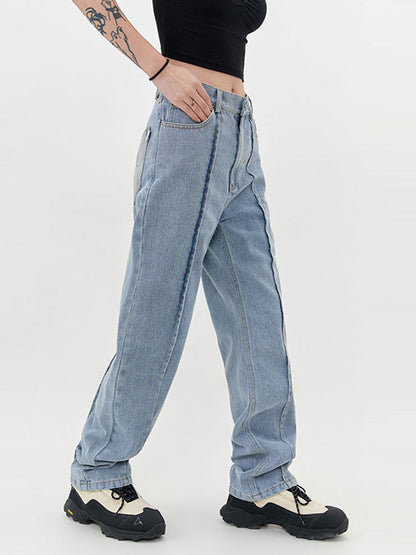 Women’s Deconstructed Stitching Straight Jeans
