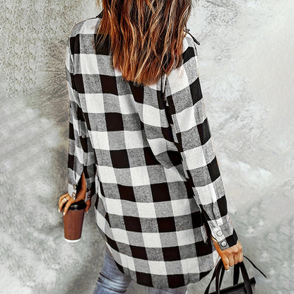 Women's Long Sleeve Plaid Print Button Front Casual Shirt