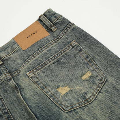 Washing Hole Denim Straight-leg Trousers Men