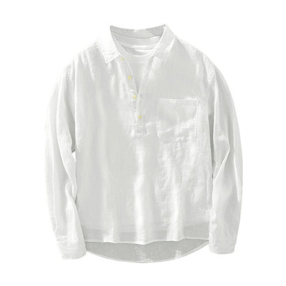 Japanese-style Retro Long Sleeve Linen Shirt Men's Pullover Square Collar