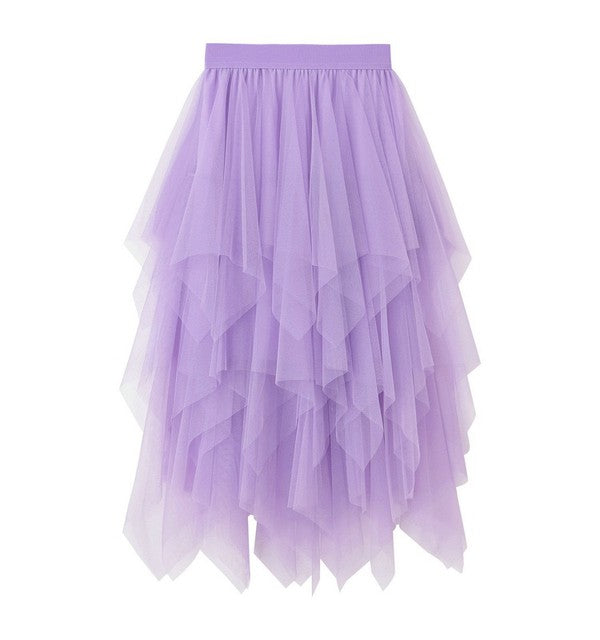 Tiered mesh ruffle midi skirt