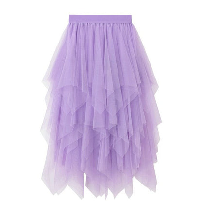 Tiered mesh ruffle midi skirt