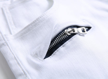 Men's white slim denim shorts